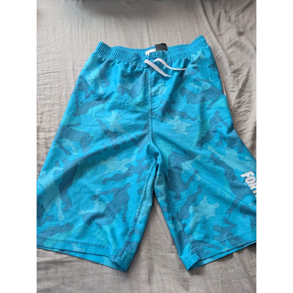 Fortnite Boys Blue Camo Character Silhouette Swim Trunks Board Shorts